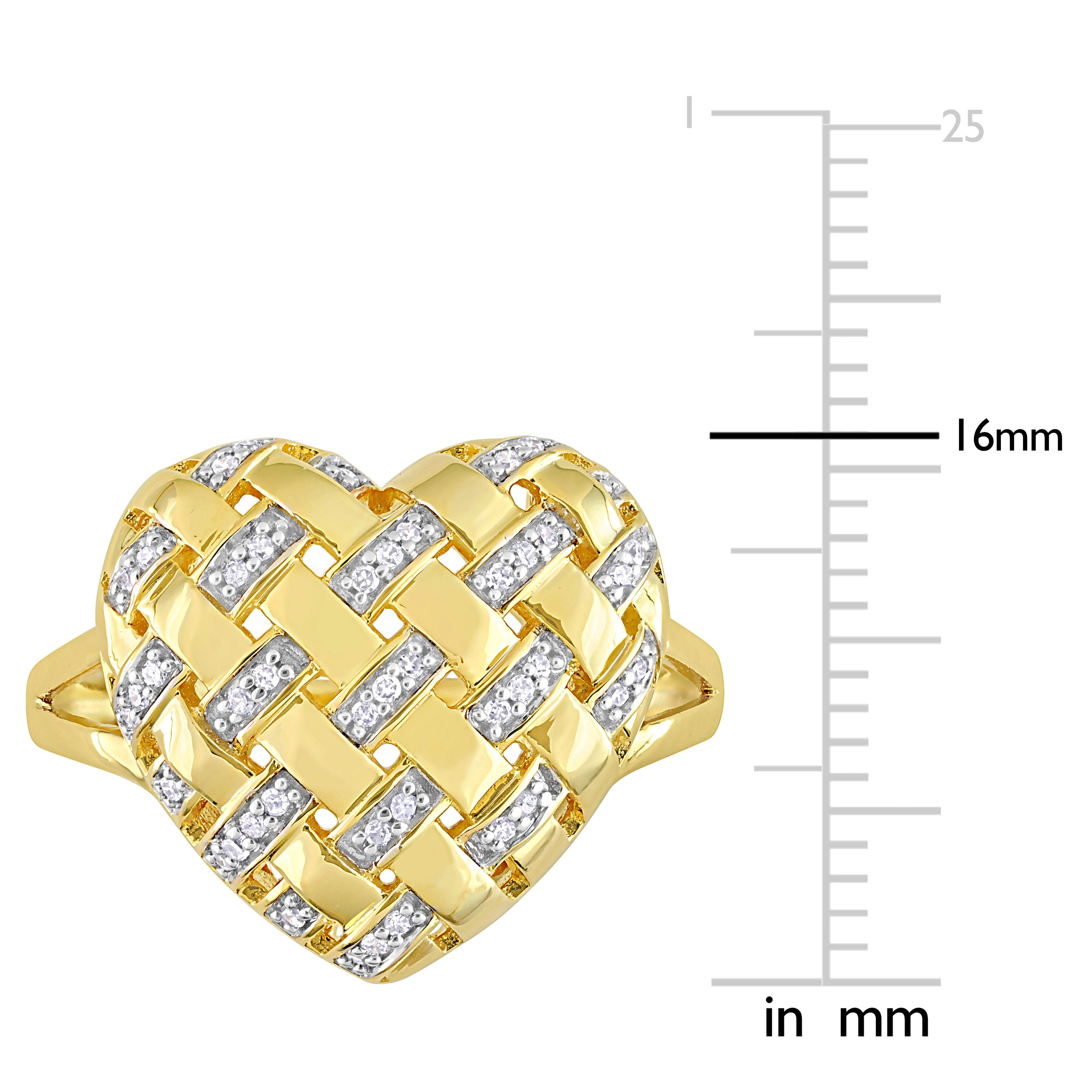 Close-up of lattice heart diamond setting in yellow-plated silver by Lord & Taylor