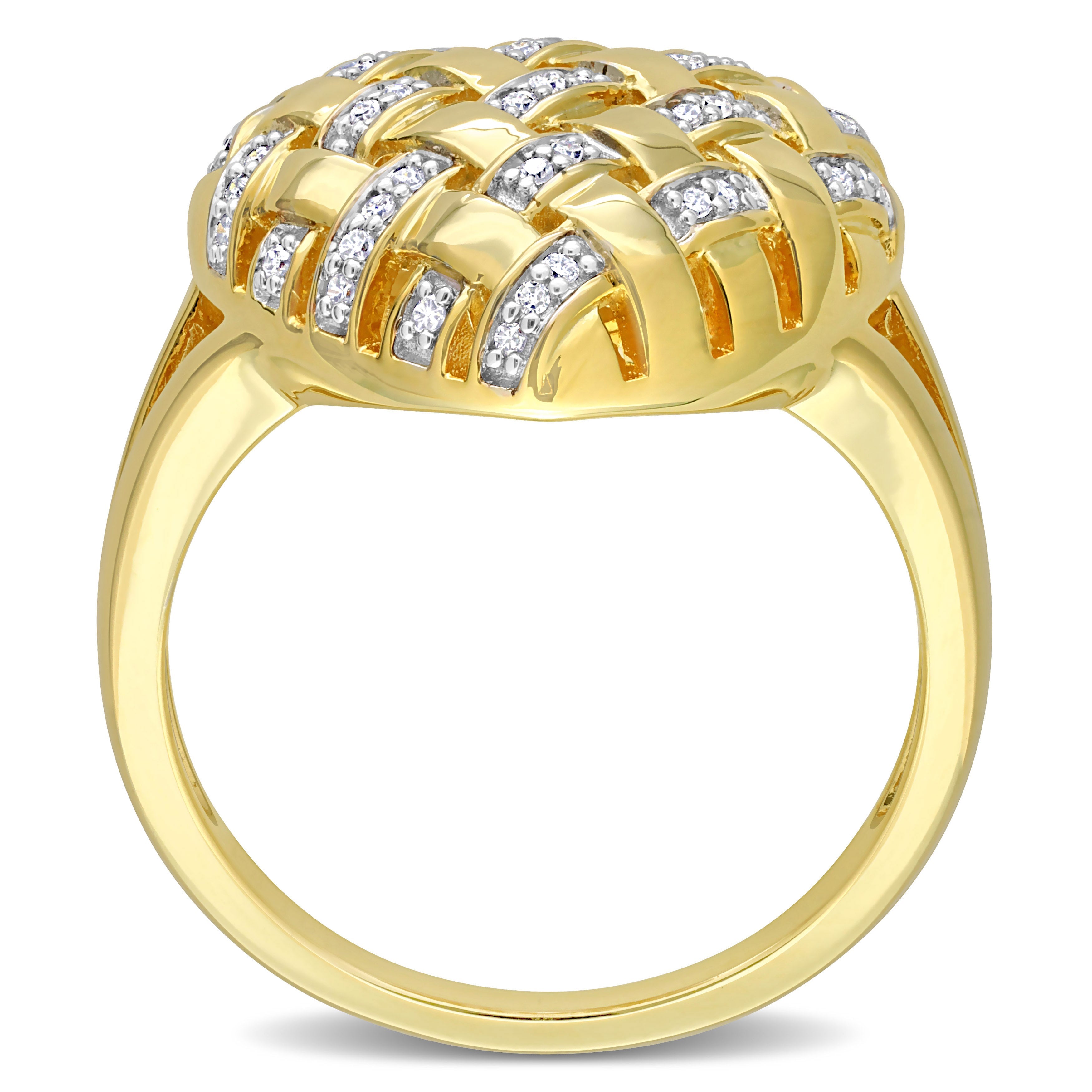Yellow-plated silver heart ring with split-shank band, diagonal view by Lord & Taylor
