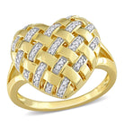 Yellow-plated silver diamond heart ring with lattice design, front view by Lord & Taylor