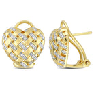 Yellow-plated sterling silver lattice heart stud earrings with diamonds, front view by Lord & Taylor