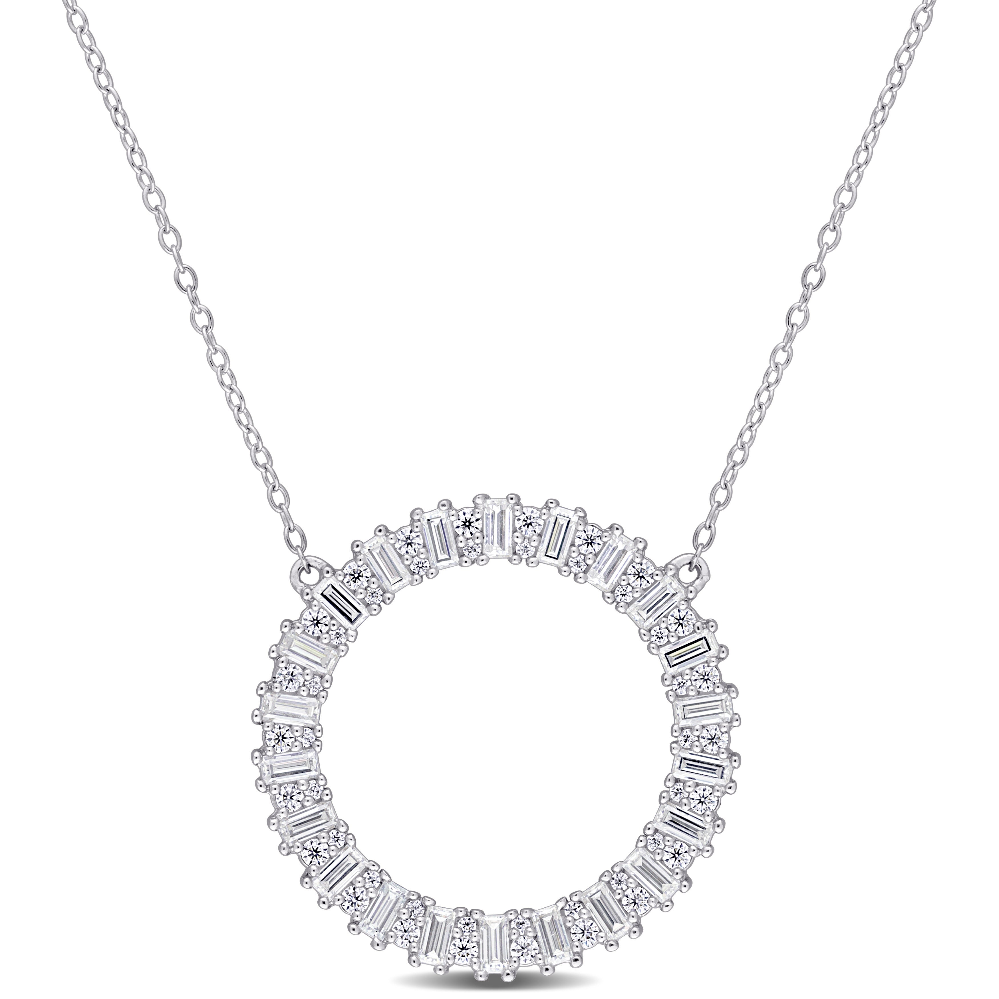Sterling silver open circle pendant with moissanite gemstones by Lord & Taylor, front view