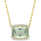 Yellow-plated sterling silver pendant necklace with green quartz and white topaz semi-halo, front view by Lord & Taylor