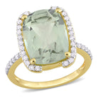 Green quartz semi-halo ring in yellow plated sterling silver, top view by Lord & Taylor