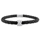 Diamond Accent Crossover Motif Braided Black Leather Men's Bracelet 14k White Gold Jewelry Lord & Taylor