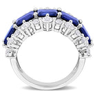 Sterling silver three-row ring with blue sapphires, angled view by Lord & Taylor