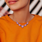Rose gold amethyst heart necklace worn, lifestyle view by Lord & Taylor