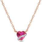 Rose-plated sterling silver heart pendant necklace with pink gemstone, front view by Delmar
