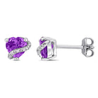 Purple amethyst heart-shaped stud earrings in sterling silver, front view by Lord & Taylor