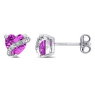 Pink heart-shaped gemstone stud earrings in sterling silver, front view by Lord & Taylor