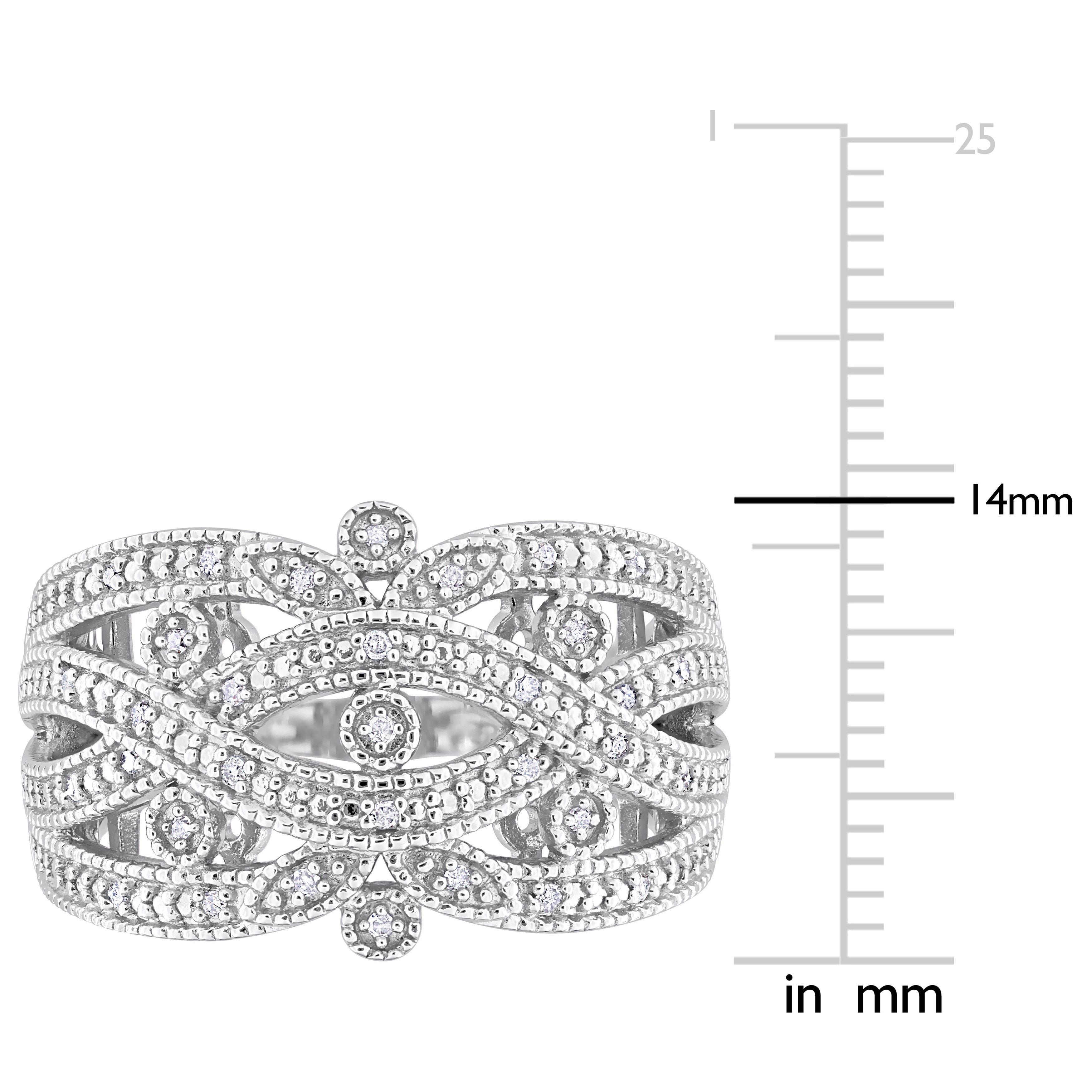 Sterling silver filigree diamond ring by Lord & Taylor, close-up of crisscross design