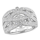 Sterling silver crisscross diamond ring with filigree detailing by Lord & Taylor, front view
