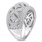 Sterling silver diamond ring with high polish finish, back view