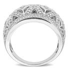 Round diamond detail on sterling silver ring, close-up view