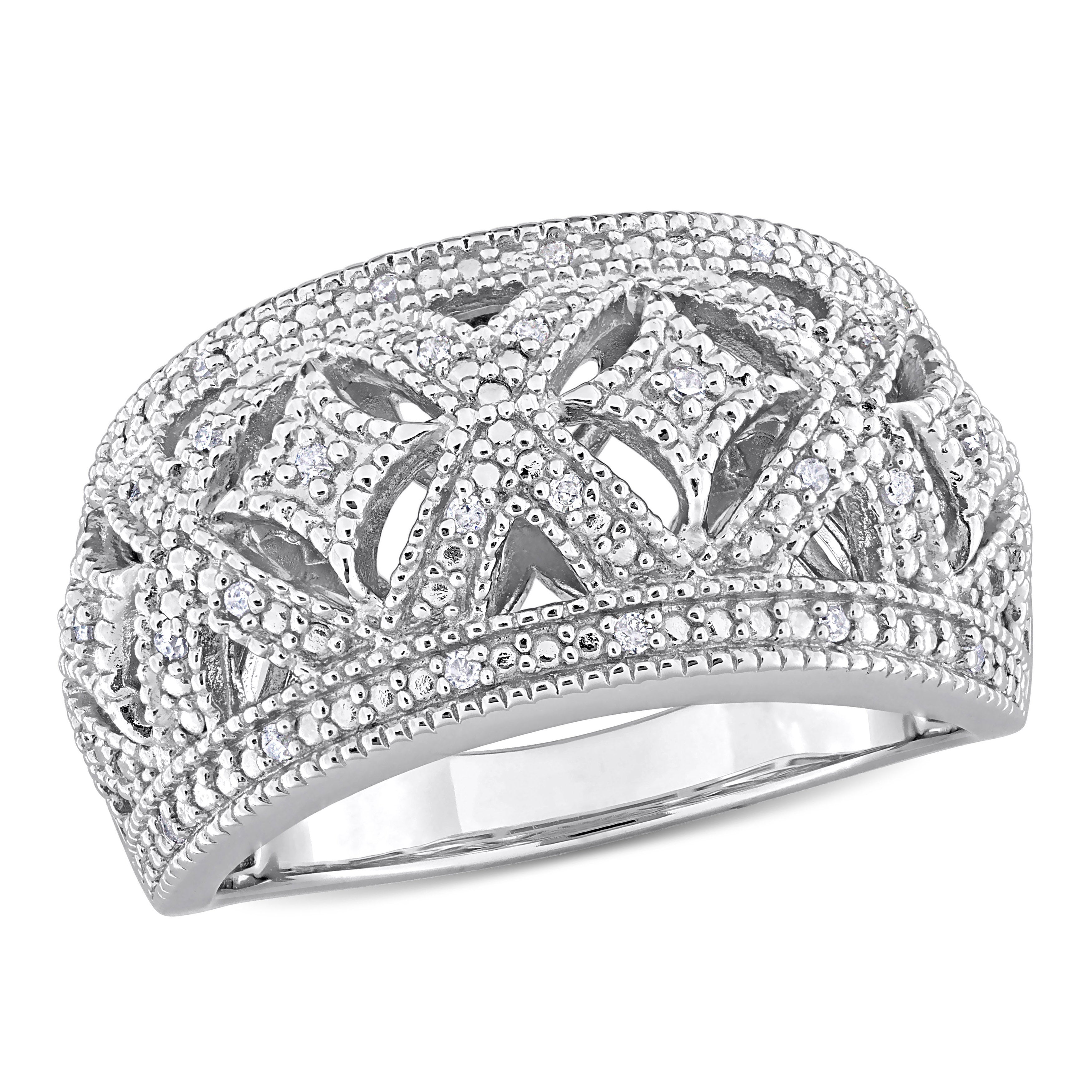 Sterling silver vintage diamond ring by Lord & Taylor, front view