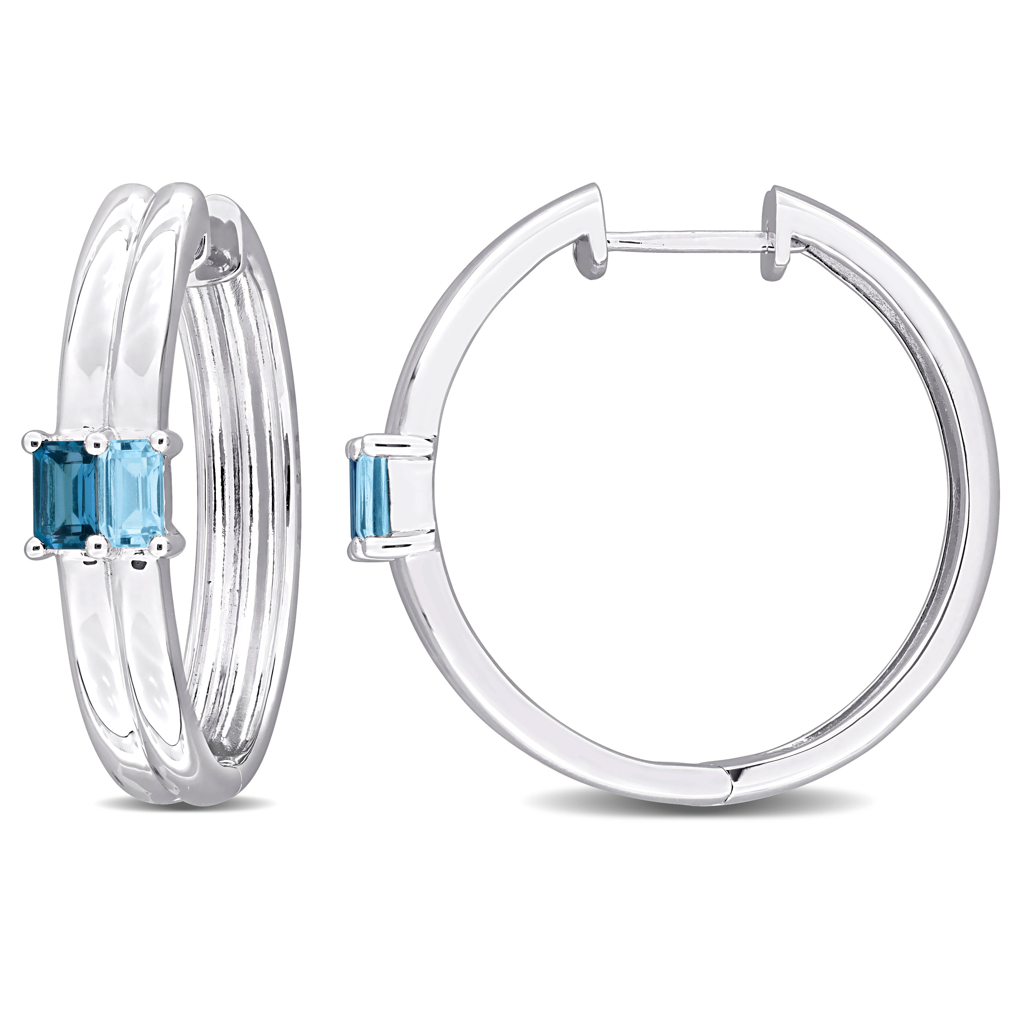 Blue topaz double row hoop earrings in sterling silver by Lord & Taylor, front view
