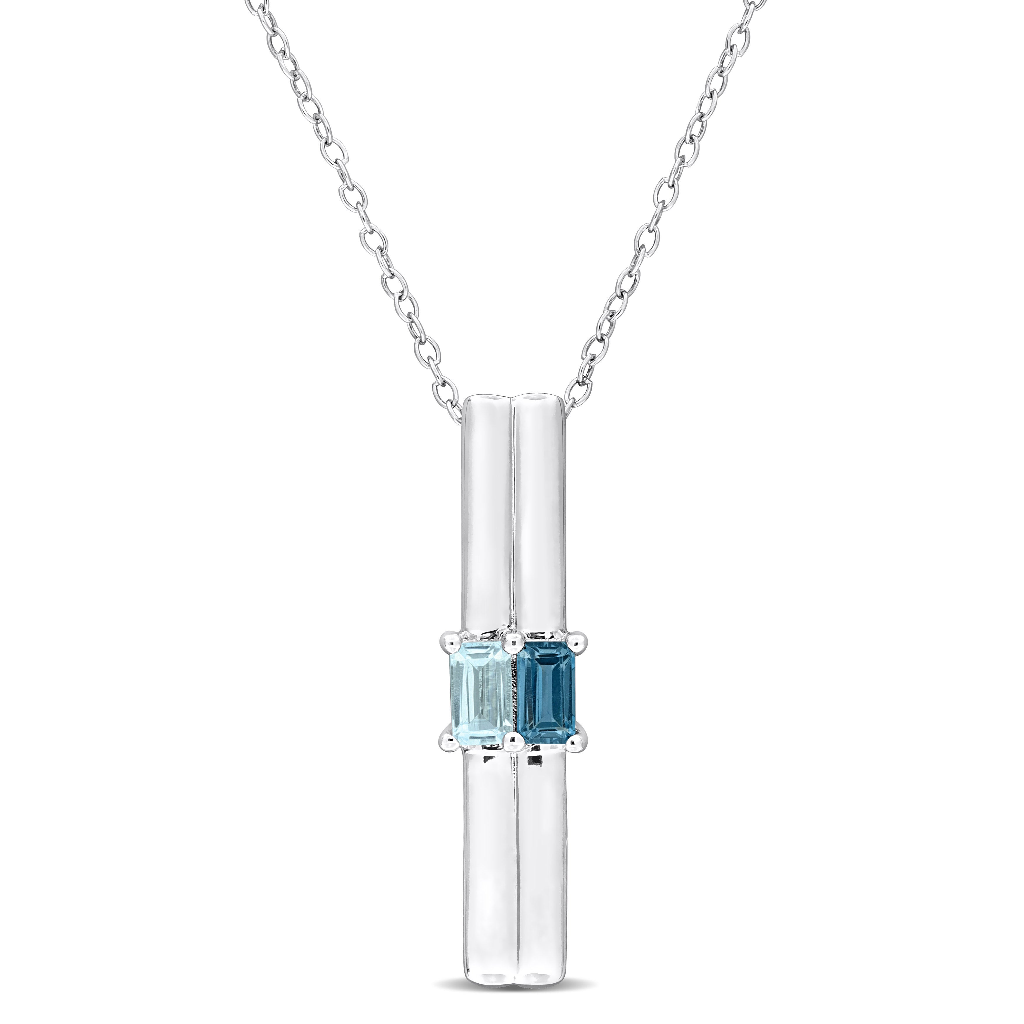 Blue topaz drop necklace in sterling silver, front view by Lord & Taylor