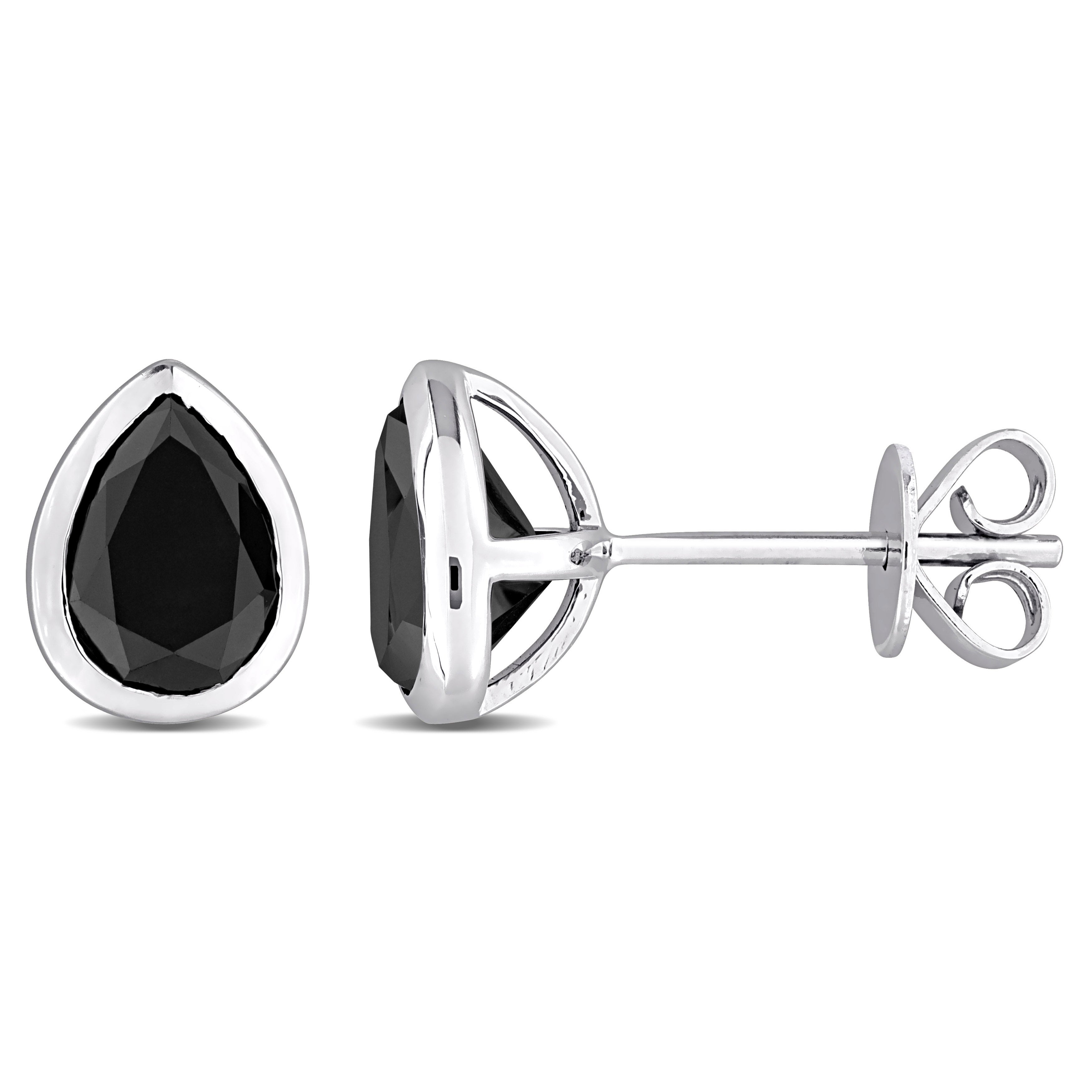 Black diamond pear stud earrings in 14k white gold by Delmar, product view