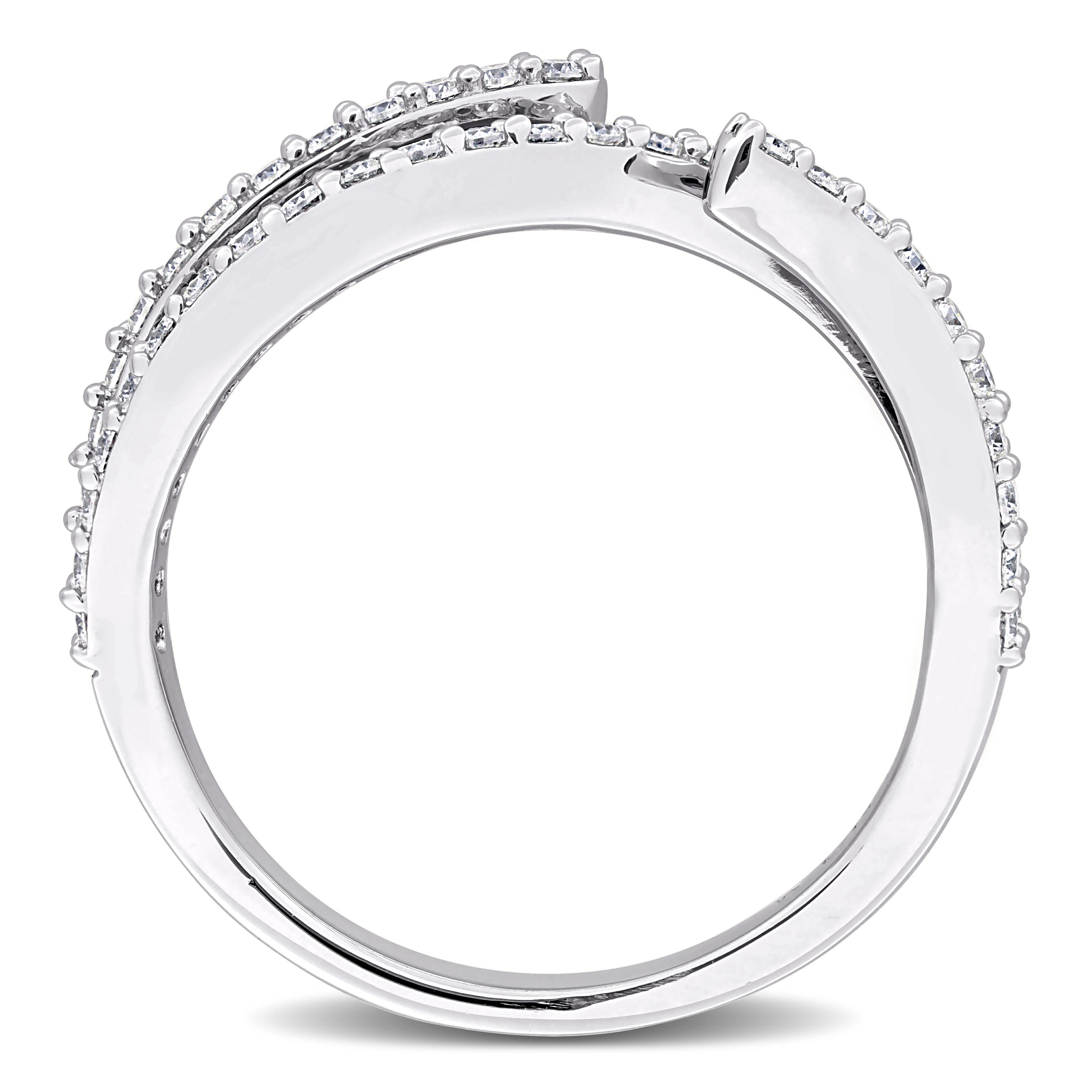 Sterling silver double curved moissanite ring by Lord & Taylor, diagonal view