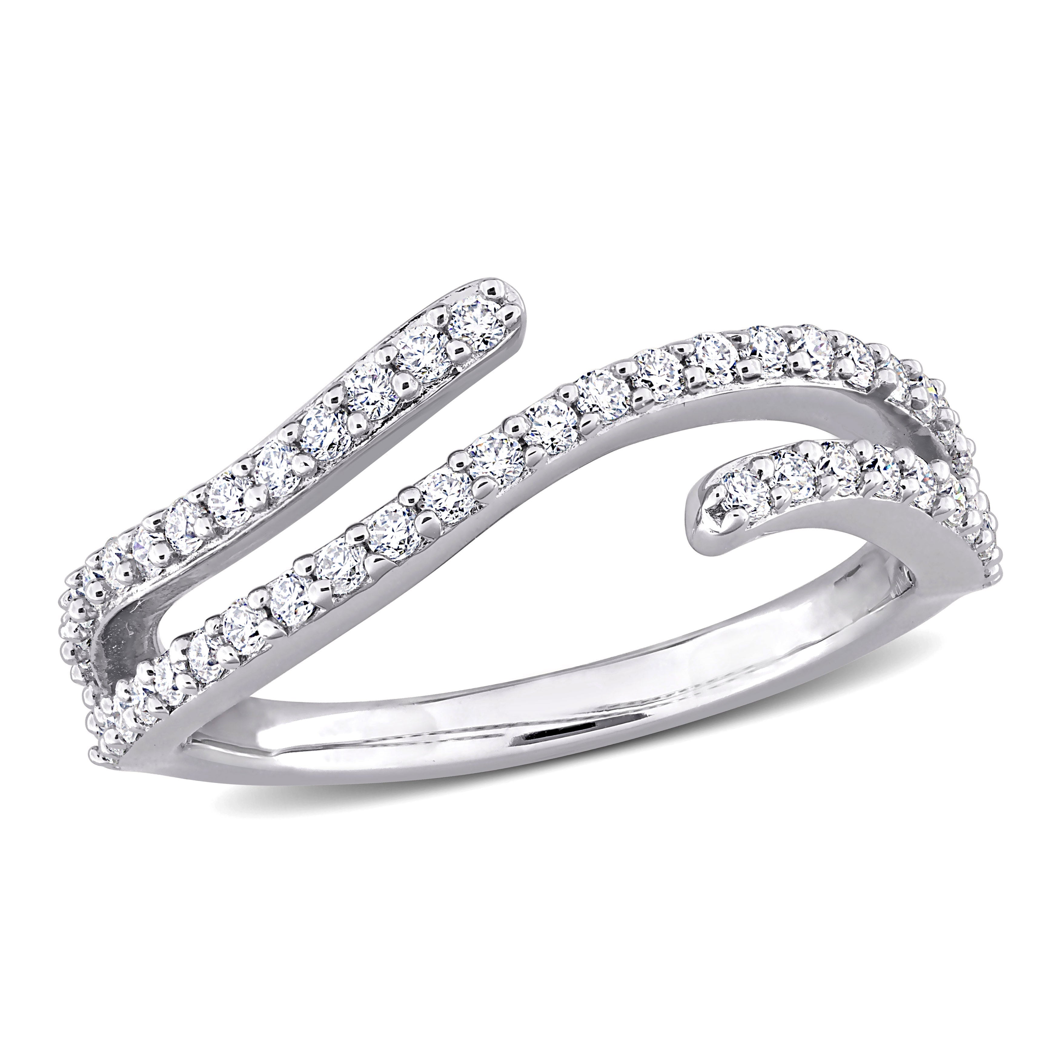 Sterling silver double curved moissanite ring by Lord & Taylor, front view