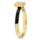 Yellow gold plated moissanite solitaire ring with black enamel band, back view by Lord & Taylor
