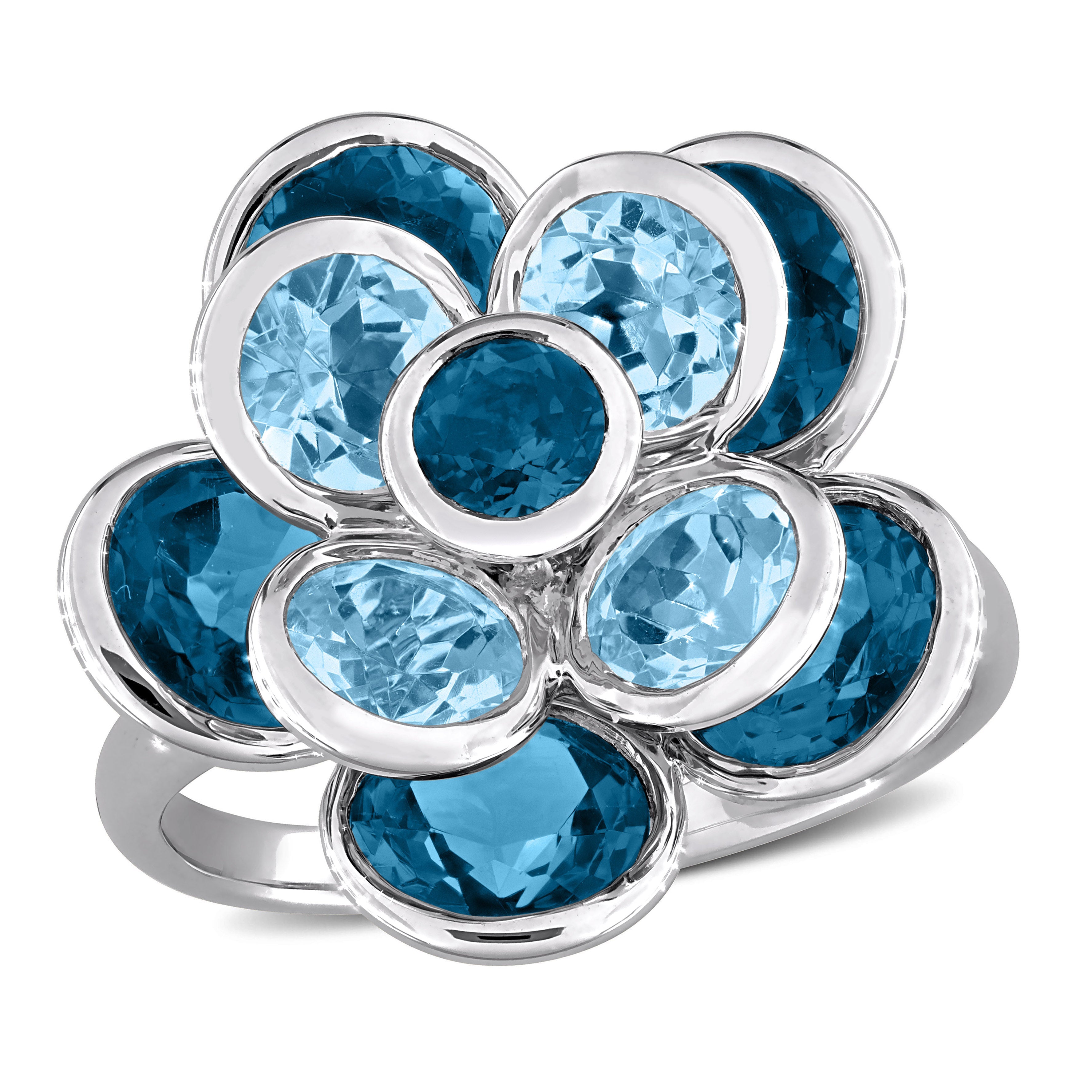 Blue topaz flower ring in sterling silver by Lord & Taylor, front view