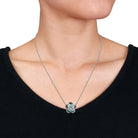 Sterling silver blue topaz pendant necklace with cable chain and lobster clasp