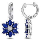 Blue sapphire flower hoop earrings in sterling silver by Lord & Taylor, front view