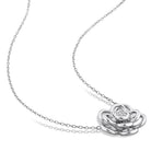 Diamond flower pendant necklace in sterling silver, detail of floral design