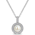 White pearl pendant necklace with topaz halo by Lord & Taylor, front view