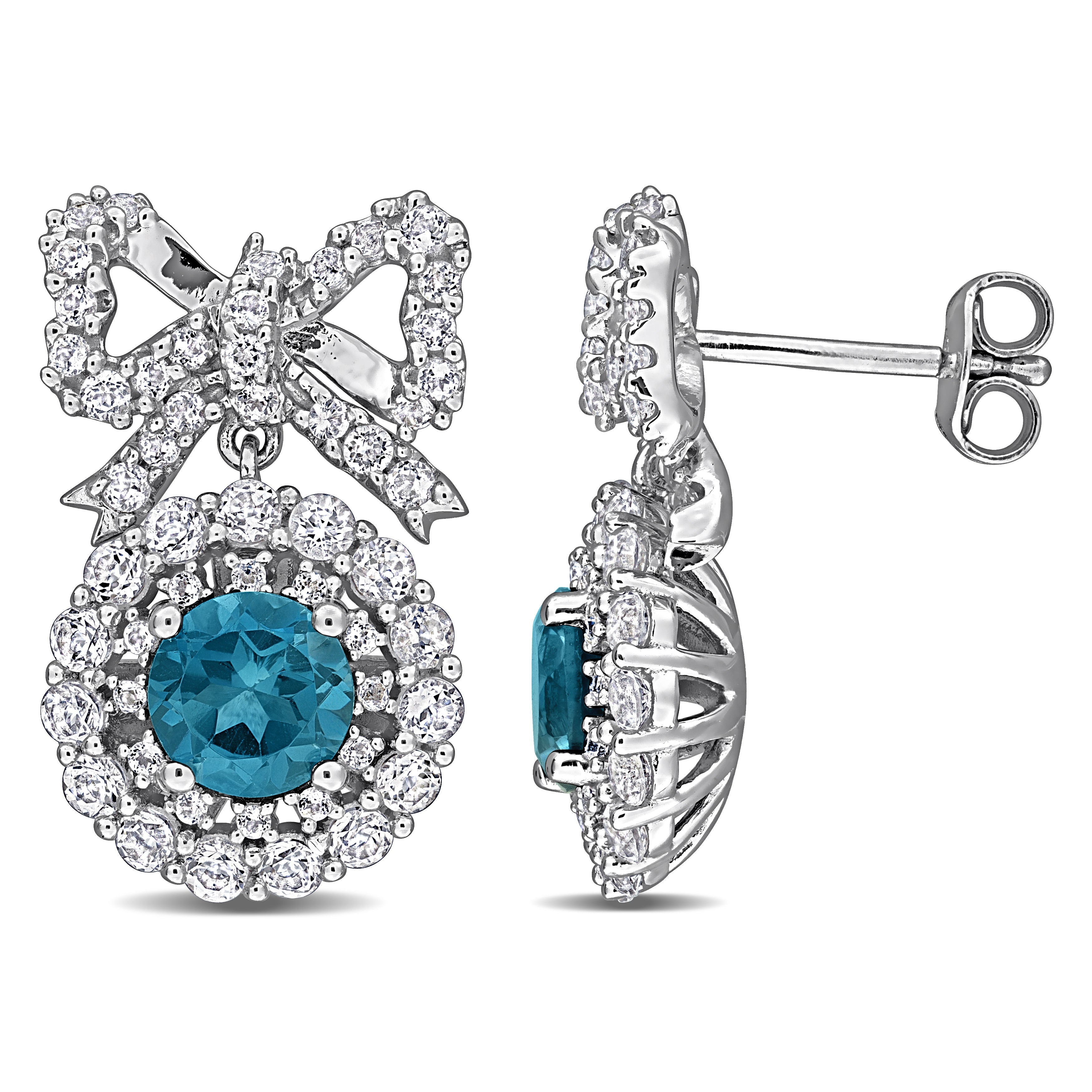 London Blue Topaz & White Topaz Halo & Bow Drop Earrings in Sterling Silver Jewelry Lord & Taylor