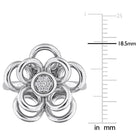 Sterling silver diamond flower ring, close-up of floral setting with round diamonds