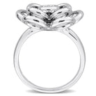 Sterling silver diamond flower ring, diagonal overhead view