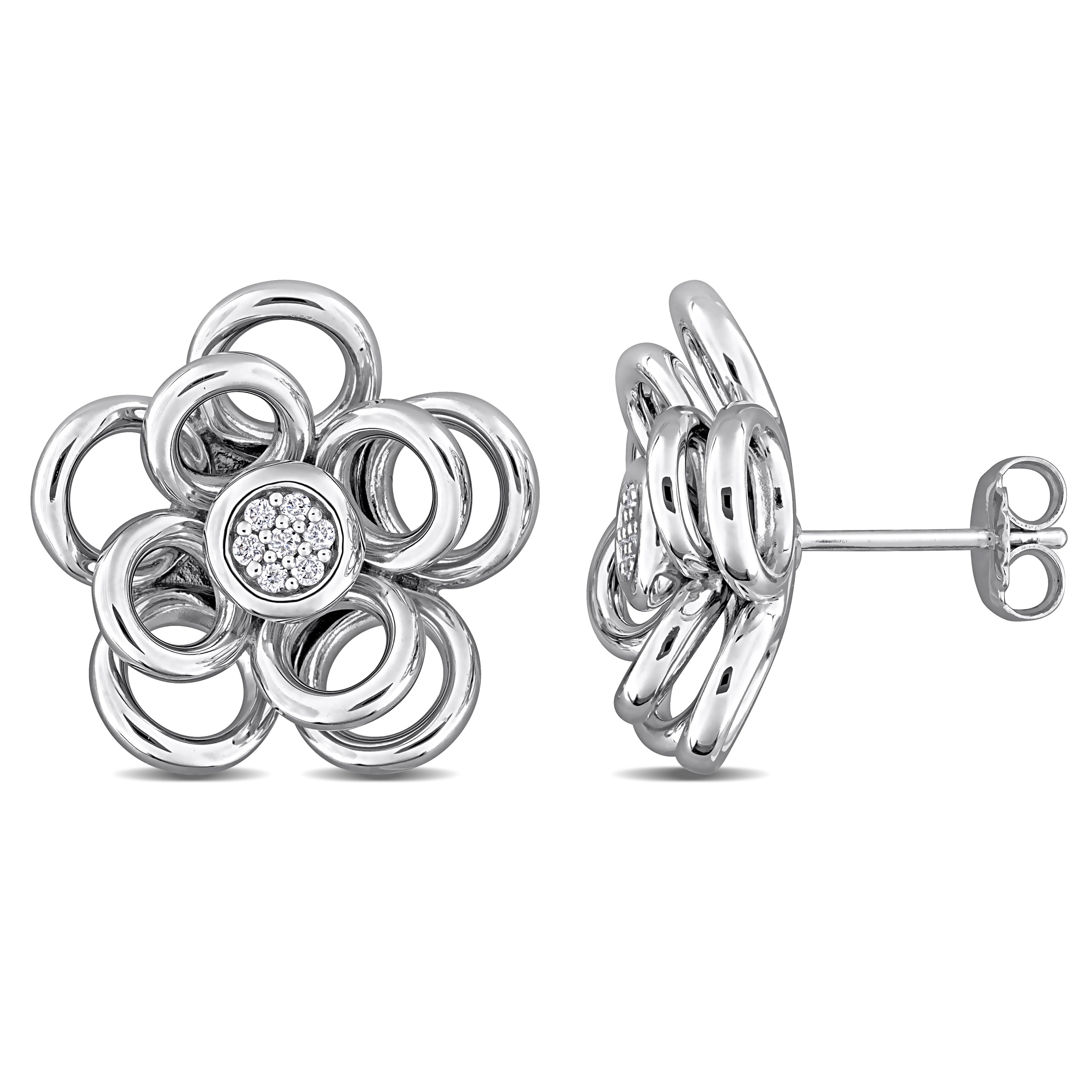 Sterling silver diamond flower stud earrings by Lord & Taylor, front view
