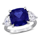 Blue sapphire three-stone ring in sterling silver by Lord & Taylor, top view