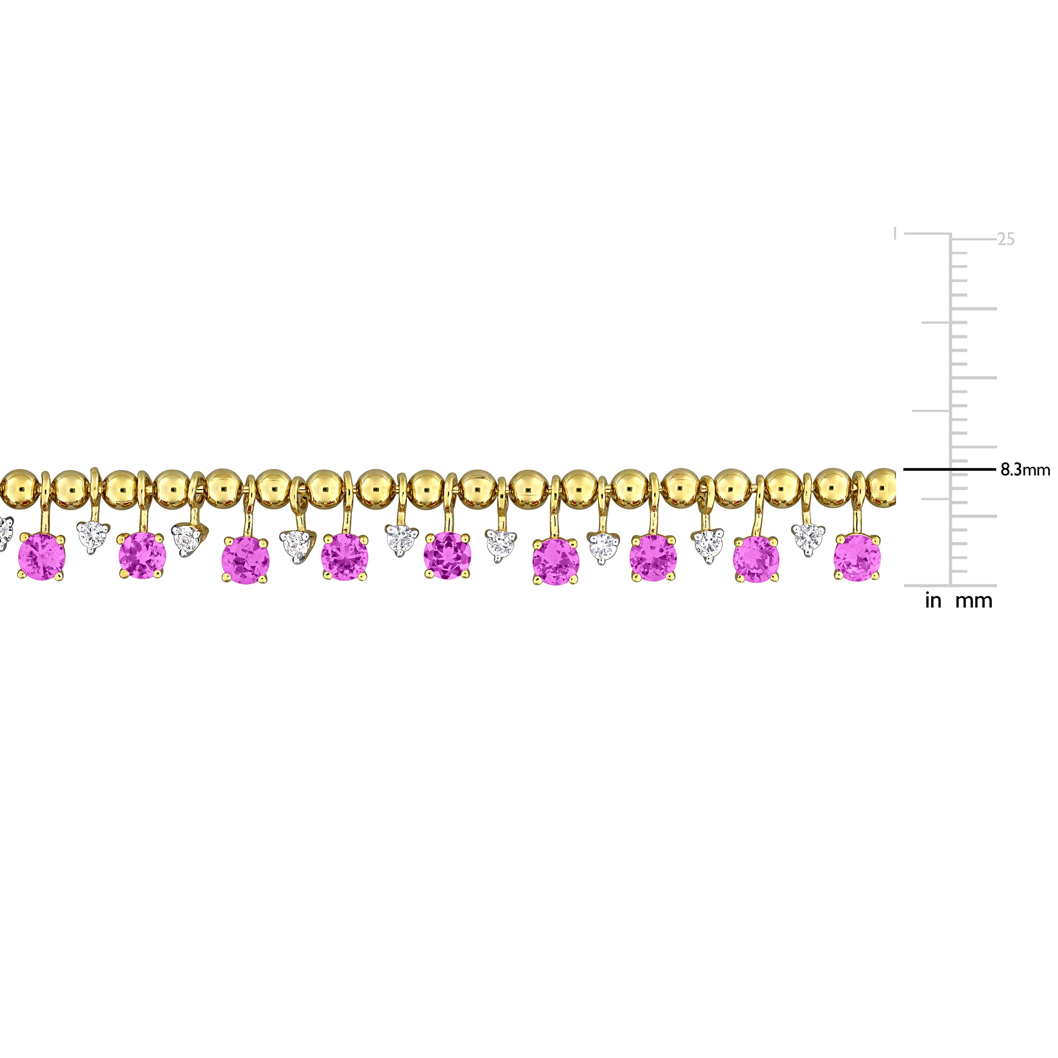 Pink and white sapphire necklace close-up showing yellow-plated sterling silver setting by Lord & Taylor