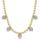 Yellow-plated sterling silver heart station necklace with white sapphires, front view by Lord & Taylor