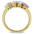 Four-stone gemstone ring in yellow-plated silver, diagonal view by Lord & Taylor