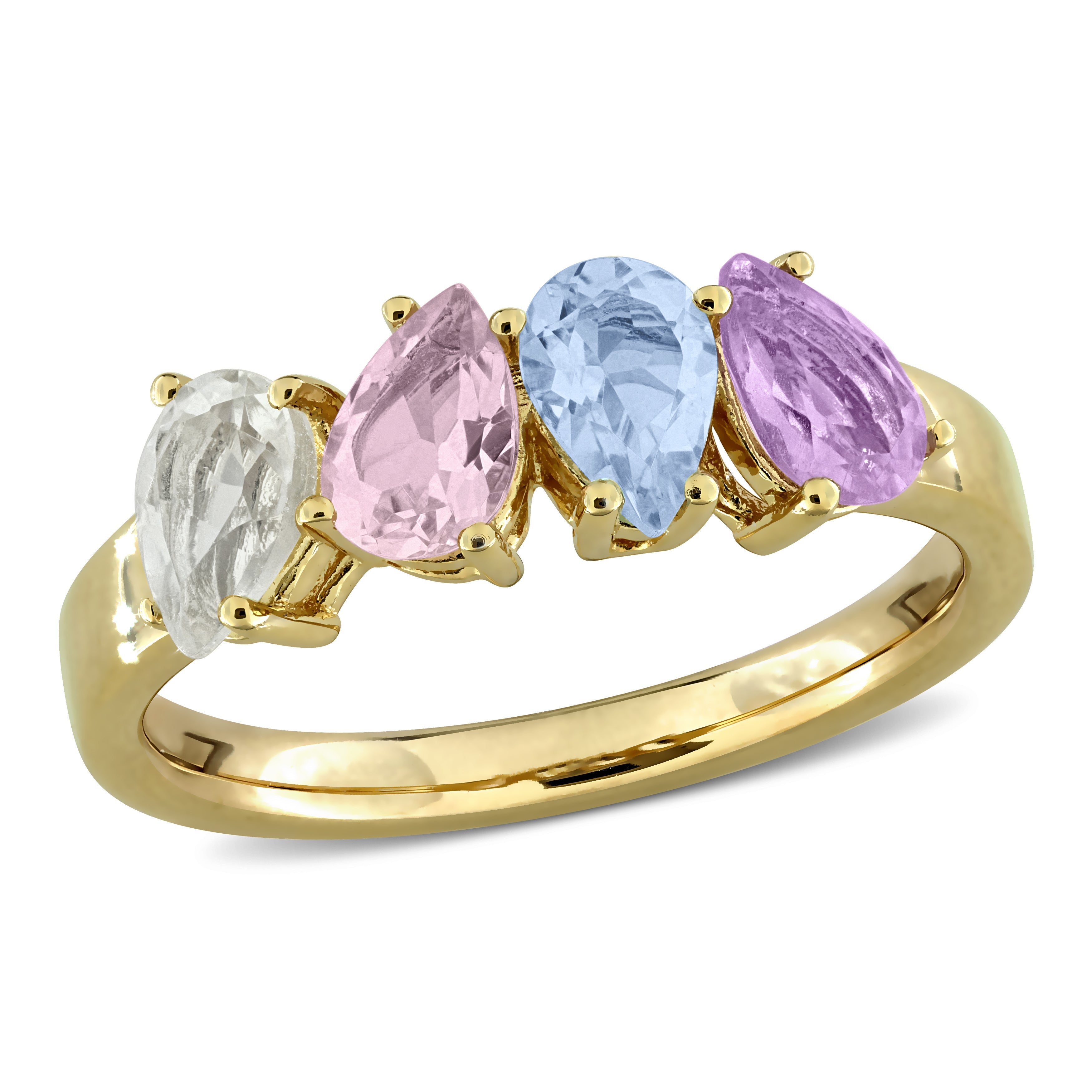 Multicolor four-stone gemstone ring in yellow-plated sterling silver, front view by Lord & Taylor