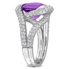 Purple amethyst sterling silver ring with crossover design, back view