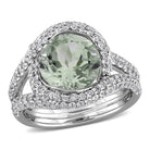 Green quartz crossover cocktail ring with white topaz halo by Lord & Taylor, front view