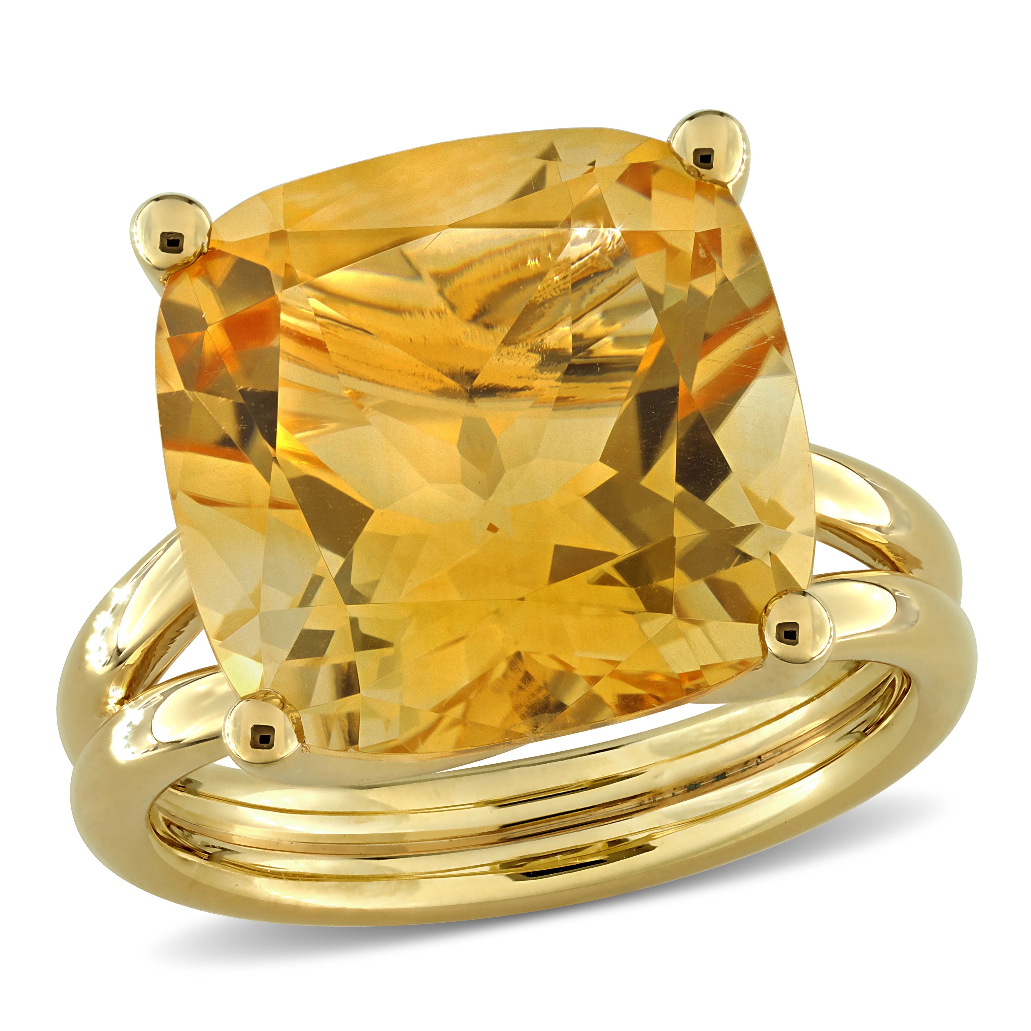Yellow citrine cocktail ring in sterling silver, top view by Lord & Taylor
