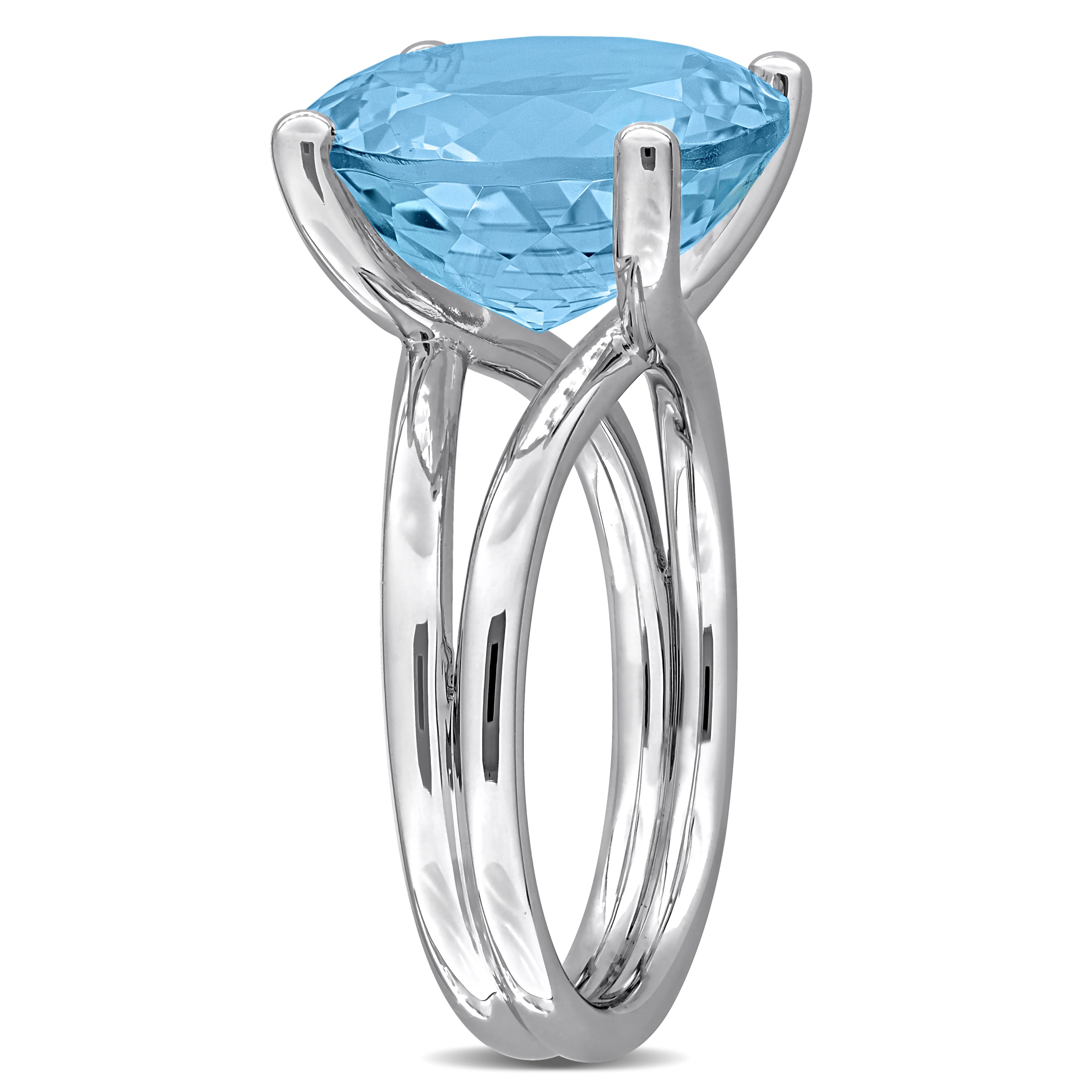 Blue topaz sterling silver ring, side profile view by Lord & Taylor