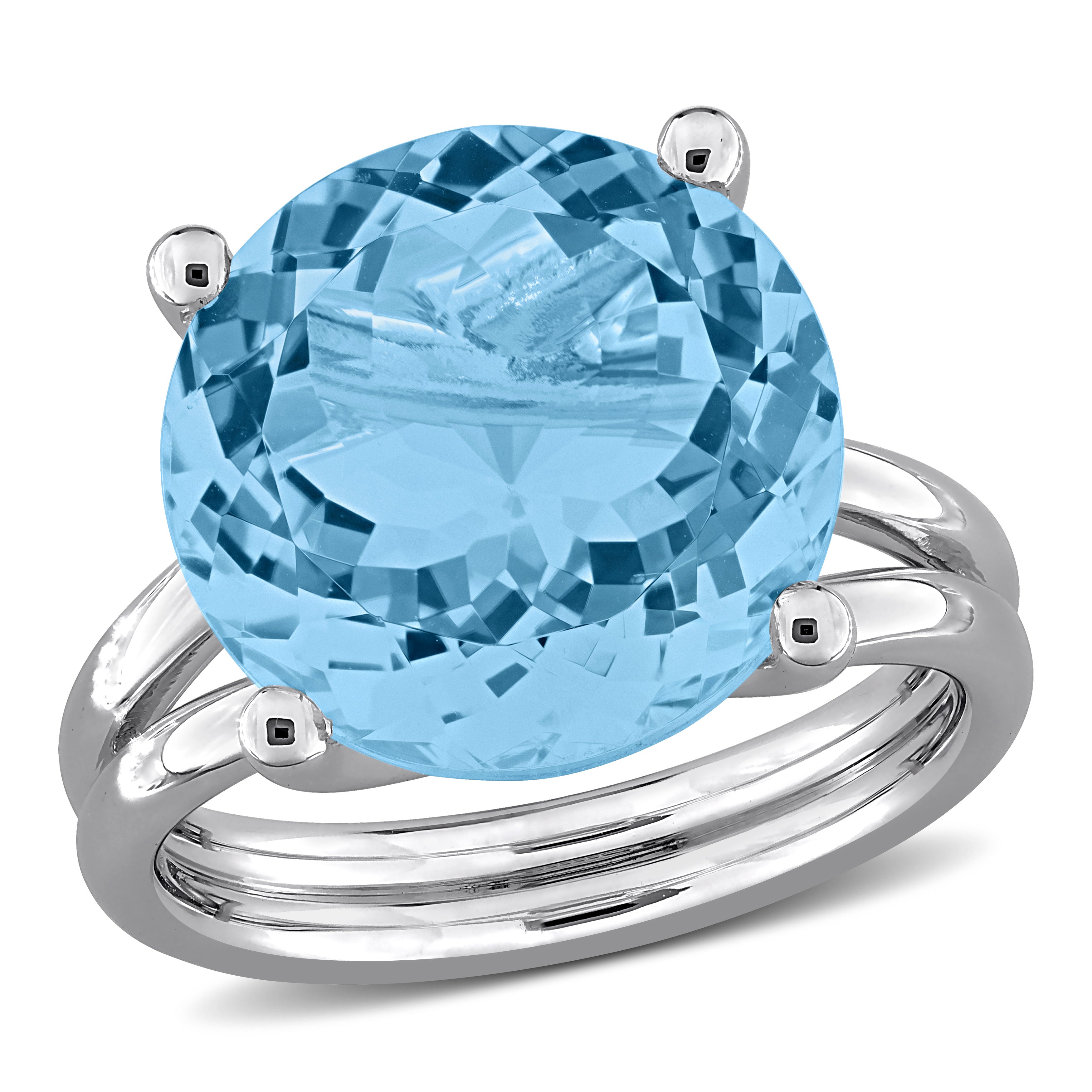 Blue topaz solitaire ring in sterling silver, top view by Lord & Taylor