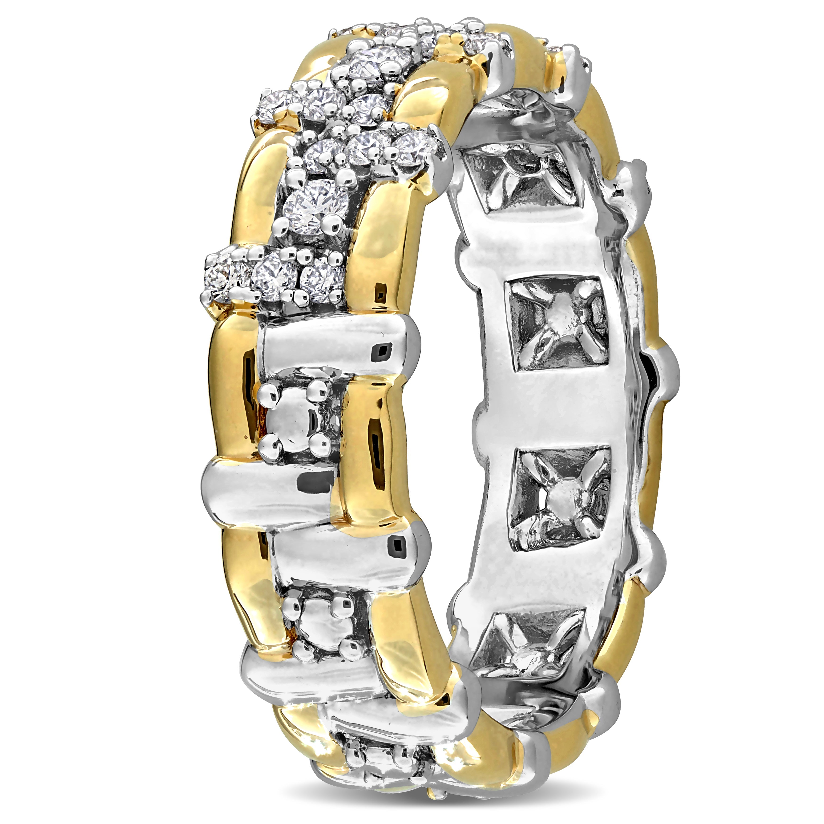 Two-tone sterling silver eternity ring with lab-grown diamonds, back view by Lord & Taylor