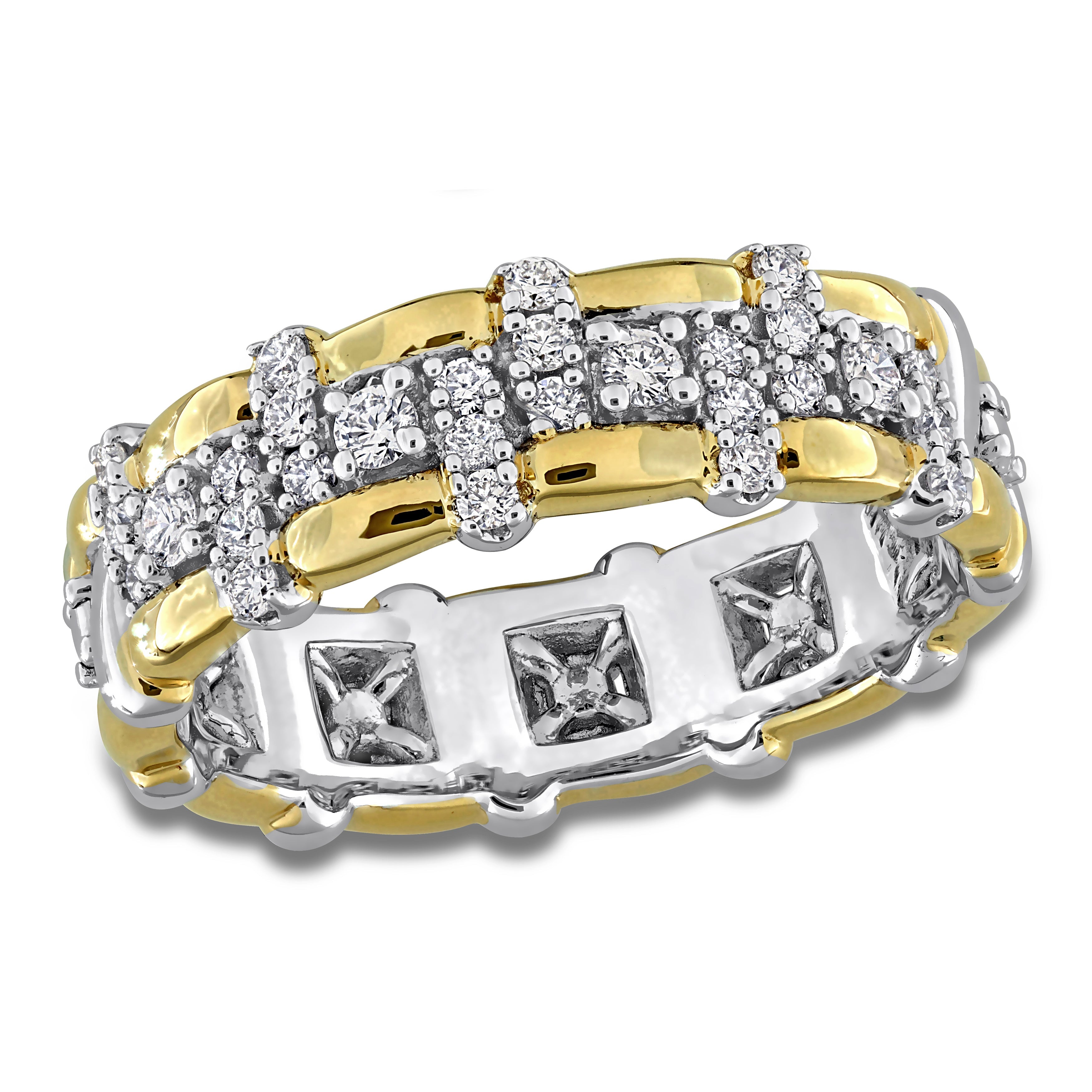 Two-tone sterling silver eternity ring with lab-grown diamonds, front view by Lord & Taylor