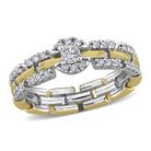 Two-tone sterling silver halo link ring with lab-grown diamonds, front view
