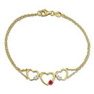Yellow sterling silver triple heart bracelet with created rubies and diamonds, front view by Lord & Taylor