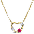 Yellow gold plated open heart pendant necklace with ruby and diamonds by Lord & Taylor, front view