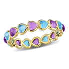 Yellow plated sterling silver heart eternity ring with amethyst and blue topaz, top view by Lord & Taylor