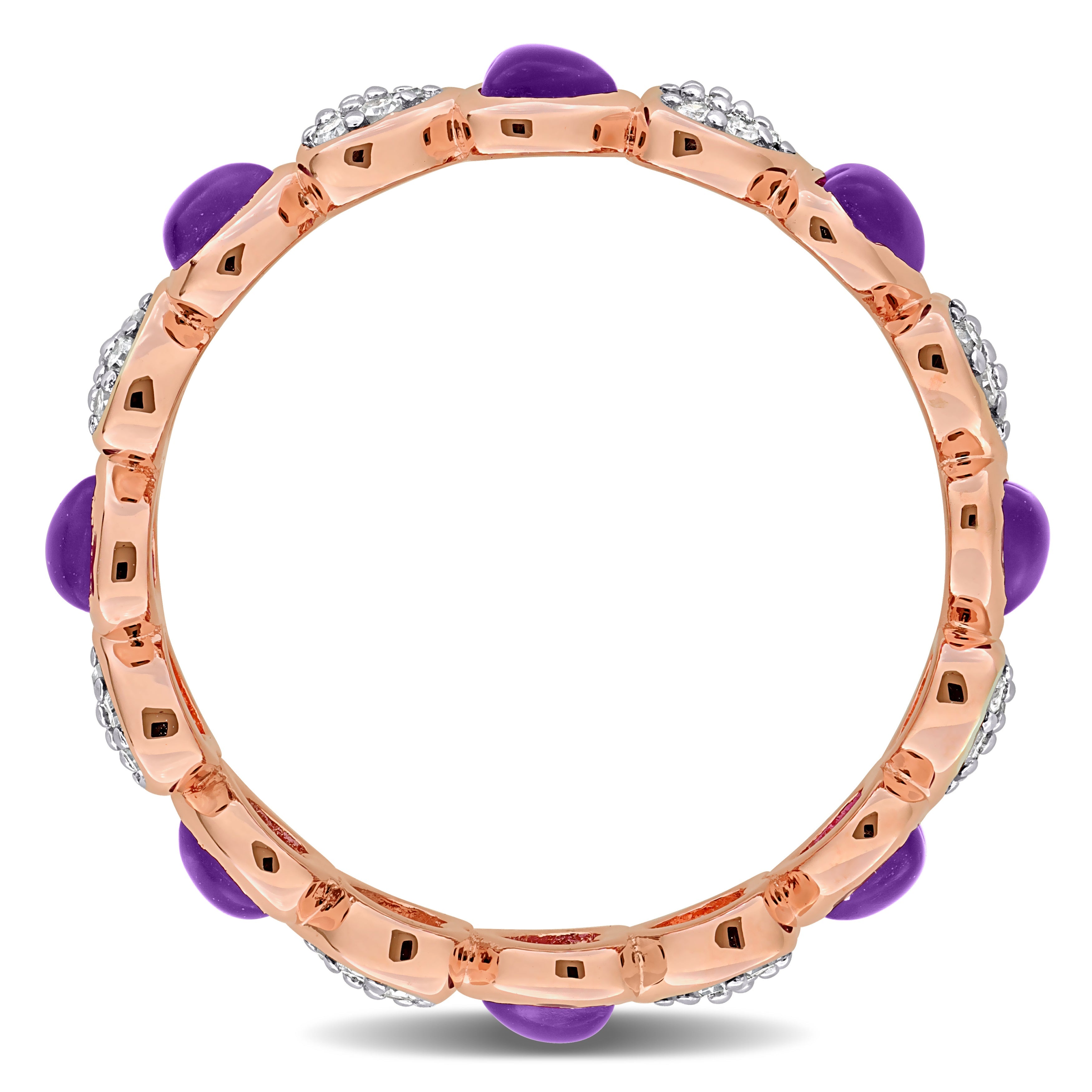 Rose gold plated heart eternity ring with amethyst stones, side profile by Lord & Taylor